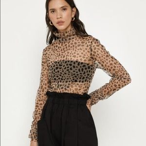 Sheer Leopard Mockneck Blouse